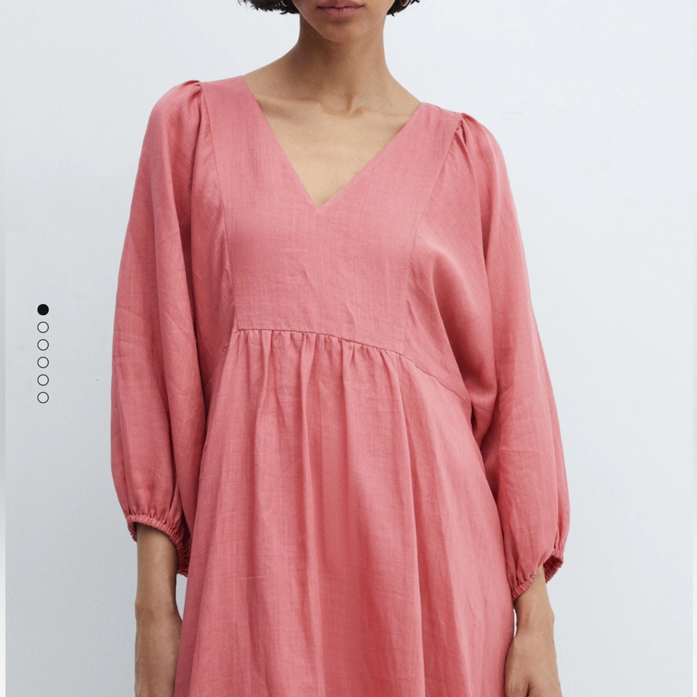 MANGO - Ramie puff sleeeve maxi dress in bubblegum, size 8
